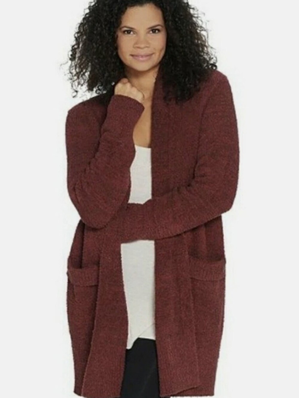 Barefoot Dreams CozyChic Lite Cali Cardigan, Burgundy Maroon, S